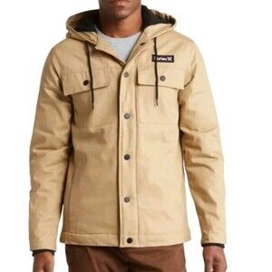 Hurley Hooded Canvas Coat Mens M Charger Sherpa Lined Tan Outdoors Gorpcore